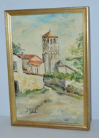 TABLEAU HST XXe CLOCHER D'EGLISE Signé Mado TRUFLANDIER Peintre Charentaise Déco COLLECTION PEINTURE CADRE Doré - Olii