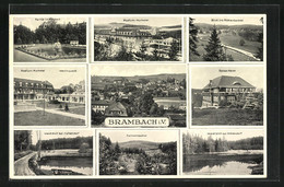 AK Brambach I. V., Kurhotel Wettinquelle, Bose-Haus, Ortspanorama - Bad Brambach