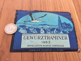 Ancienne Étiquette De Vin 1963 «GEWURZTRAMINER - ALSACE - NICOLAS» - Gewurztraminer