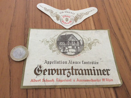 Ancienne Étiquette De Vin + Collerette «GEWURZTRAMINER - Albert Schleck - Ammerschwihr (68) Alsace» - Gewurztraminer