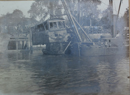 SUPER FOTO !!!! WETTEREN 13 SEPT 1913 STOOMTRAM AAN DE MONDING DER BRUG IN DE SCHELDE GEVALLEN  ZIE BESCHRIJVING - Wetteren