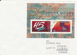 Austria UN Vienna Cover With Minisheet  UN 45th. Anniversary Sent To Sweden 2-7-1990 - Cartas & Documentos