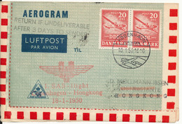 Denmark Aerogramme First SAS Flight Copenhagen - Hong Kong 18-1-1950 (Rare Item) - Cartas