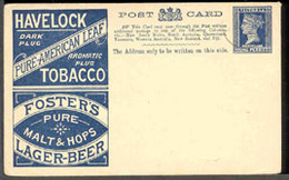 VICTORIA (1880) Bière. Tabac. Entier à Publicités Multiples à Un Penny Oblitéré Mais N'ayant Pas Voyagé. Publicités - Brieven En Documenten