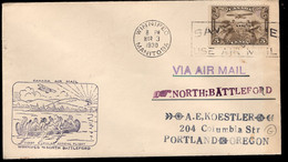 CANADA (1930) Indians Paddling Canoe. Plane. First Flight Letter Winnipeg -> North Battleford. - First Flight Covers