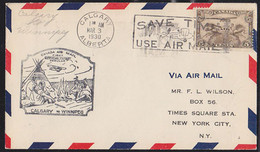CANADA (1930) Indians Sitting Beside Fire & Tepee. First Flight Letter Calgary To Winnipeg. - Erst- U. Sonderflugbriefe