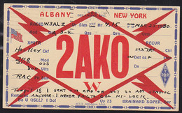 U.S.A. (1930) Radio Amateur Connection Acknowledgement Card. 1 Cent Bicolor Postal Card From "2AKO" In Albany, NY - 1921-40