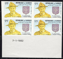 DJIBOUTI (1982) Baden-Powell. Imperforate Dated Corner Block Of 4 In Unissued Colors! Scott No C163, Yvert No PA169. - Djibouti (1977-...)