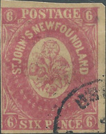 Newfoundland Island,1861 -1862 New Color 6P Matt Pink ,Hard Paper,Imperforated,Hinged,Oblitered,Value:€125,00 - 1857-1861