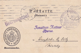 Antwort Postkarte Kriegsministerium 1914 Berlin An Pfarrer In Langfelchen - Non Classificati
