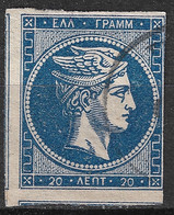 GREECE 1875-80 Large Hermes Head On Cream Paper 20 L Blue (shades) Vl. 65 Ba / H 51 B Position 124 - Usati
