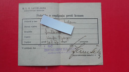 M.L.O.Ljubljana/Jezica.Zdravstveni Oddelek.Potrdilo O Cepljenju Proti Kozam.Vaccination - Décrets & Lois