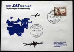 First SAS DC-8  Flight   Copenhagen /  Narssarssuaq  6-4-1982 ( Lot 1381 ) - Cartas & Documentos