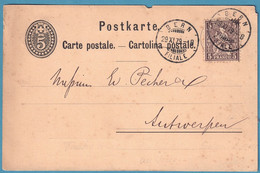 Carte 5c + 5c Suisse De BERN / 1879 Pour Anvers + Càd SUISSE/ANVERS - Transit Offices