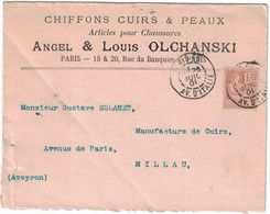 Paris - Avenue D'Italie - Lettre Entête - Chiffons Cuirs & Peaux - Olchanski - Pour Millau - 15c Type Mouchon - 1901 - 1877-1920: Semi Modern Period