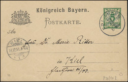 Bayern Postkarte 5 Pf. ERLANGEN 13.12.91 Nach KIEL 1 N 14.12.91 - Bavaria