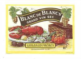 Etiquette De Vin Blanc De Blancs Sec - Guilbaud Fres à Mouzillon (44) -   Thème  Fruits De Mer - Non Classificati