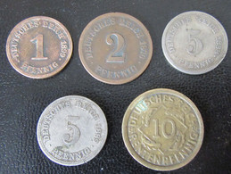 Allemagne / Deutsches Reich - 5 Monnaies Entre 1 Et 10 Pfennig - 1876 à 1924 - Millésimes Peu Communs - Collezioni