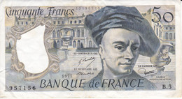 BILLETE DE FRANCIA DE 50 FRANCS DE QUENTIN DE LA TOUR DEL AÑO 1977 (BANKNOTE) - 50 F 1976-1992 ''quentin De La Tour''