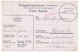 KRIEGSGEFANGENENPOST - Accusé De Réception De Colis - Depuis Stalag VIB - 1940 - 2. Weltkrieg 1939-1945