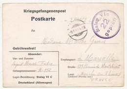 KRIEGSGEFANGENENPOST - Carte Postale Depuis Le Stalag VIC - 1941 - Censeur 22 - Guerra De 1939-45