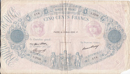 BILLETE DE FRANCIA DE 500 FRANCS DEL 19-3-1936  (BANKNOTE) BLEU ET ROSE - 500 F 1888-1940 ''Bleu Et Rose''