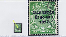 Ireland 1922-23 Thom Saorstat 3-line Ovpt On ½d Green Variety "Eircann" Fresh Used, Neat DUN LAOGHAIRE Cds - Used Stamps