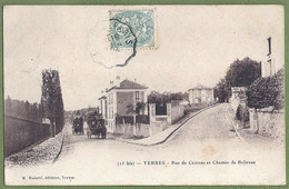 CPA Précurseur - ESSONNE - YERRES - RUE DE CROSNE ET CHEMIN DBELLEVUE - Animation, Attelages - édition M. Mulard - Yerres