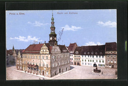 AK Pirna /Elbe, Markt Mit Rathaus Und Hotel Weissen Schwahn - Pirna