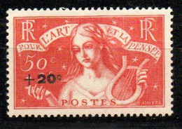Yvert N° 329 - Au Profit Des Chômeurs Intellectuels "Art Et Pensée" - Unused Stamps