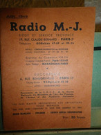 CATALOGUE RADIO M.J. - JUIN 1949 - PIECES DETACHEES & SCHEMAS APPAREILS RADIO - Other & Unclassified