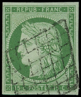 EMISSION DE 1849 - 2    15c. Vert, Obl. GRILLE, TB. C - 1849-1850 Ceres