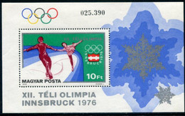 HUNGARY 1975 Winter Olympics Block MNH / **.  Michel Block 116A - Blocks & Kleinbögen