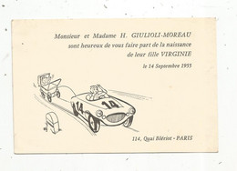 Faire Part De Naissance , 1955 ,automobile - Geburt & Taufe