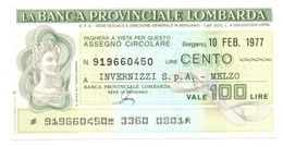 1977 - Italia - Banca Provinciale Lombarda - Invernizzi S.p.A. - Milano ---- - [10] Assegni E Miniassegni