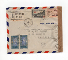 !!! DAHOMEY, LETTRE RECO PAR AVION DE COTONOU POUR MARSEILLE DE 1945 - Cartas & Documentos