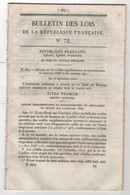 1848 BULLETIN DES LOIS N°72 - CREDITS EXERCICE 1847 - COLONIES AGRICOLES EN ALGERIE - ASSOCIATIONS D'OUVRIERS TRAVAUX - - Décrets & Lois