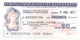 1977 - Italia - Banca Provinciale Lombarda - POSTAL MARKET ITALIANA S.p.A. ---- - [10] Assegni E Miniassegni