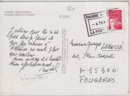 LUQUET - CARTE De CANNES ANNULATION "FAUSSE DIRECTION"  !! => FOUGERES (ILLE ET VILAINE) - 1961-....