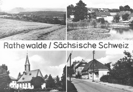 DDR Mehrbild AK Rathewalde Sächsische Schweiz, Dorfstraße, Kirche, See - Hohnstein (Sächs. Schweiz)