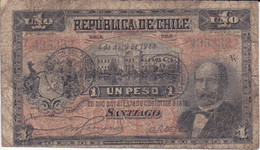 BILLETE DE CHILE DE 1 PESO DEL AÑO 1913 (BANK NOTE) MUY RARO - Chile