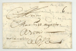 Paris 1687 Pour Lille Aronio Taxee 6 Sols - ....-1700: Précurseurs