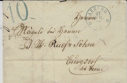 1853- Lettre De ARBURG En Port Du - Timbre Taxe  10 Bleu Pour   Tingdorf - 1843-1852 Federale & Kantonnale Postzegels