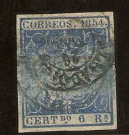 España Edifil 27 (º)  6 Reales Azul  Escudo De España 1854 NL784 - Usati