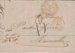 ITALIE - NAPLES - MARSEILLE - D.SICILES - EN ROUGE - 5-5-1856 - AVEC TARIF TRANSPORT IMPRIME - TEXTE SUR LE CHARGEMENT S - Entry Postmarks