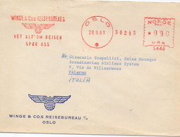 1961 Lettera Con Annullo Meccanica Rossa Da Oslo Per Palermo - Covers & Documents