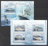 CA852 2012 CENTRAL AFRICA CENTRAFRICAINE SHIPS & BOATS BATEAUX DE CROISIERE 1KB+1BL MNH - Schiffe
