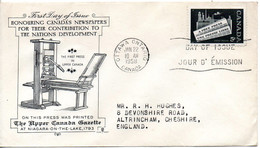 CANADA. N°302 Sur Enveloppe 1er Jour (FDC) De 1958. Presse Libre Canadienne. - 1952-1960