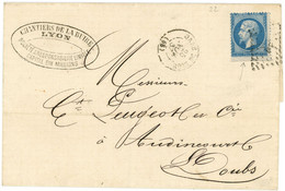 25 Novembre 1867 Napoléon N°22 Variété Dentelé 3 Côtés,cad Gare De Lyon Pour Audincourt Entreprise Peugeot - 1849-1876: Classic Period