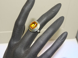 *BELLE BAGUE ANNEES 70 ARGENT & IMPORTANTE CITRINE CREATION JOAILLIER J.TRUFELLI BIJOU VINTAGE BIJOU ANCIEN E - Ringe